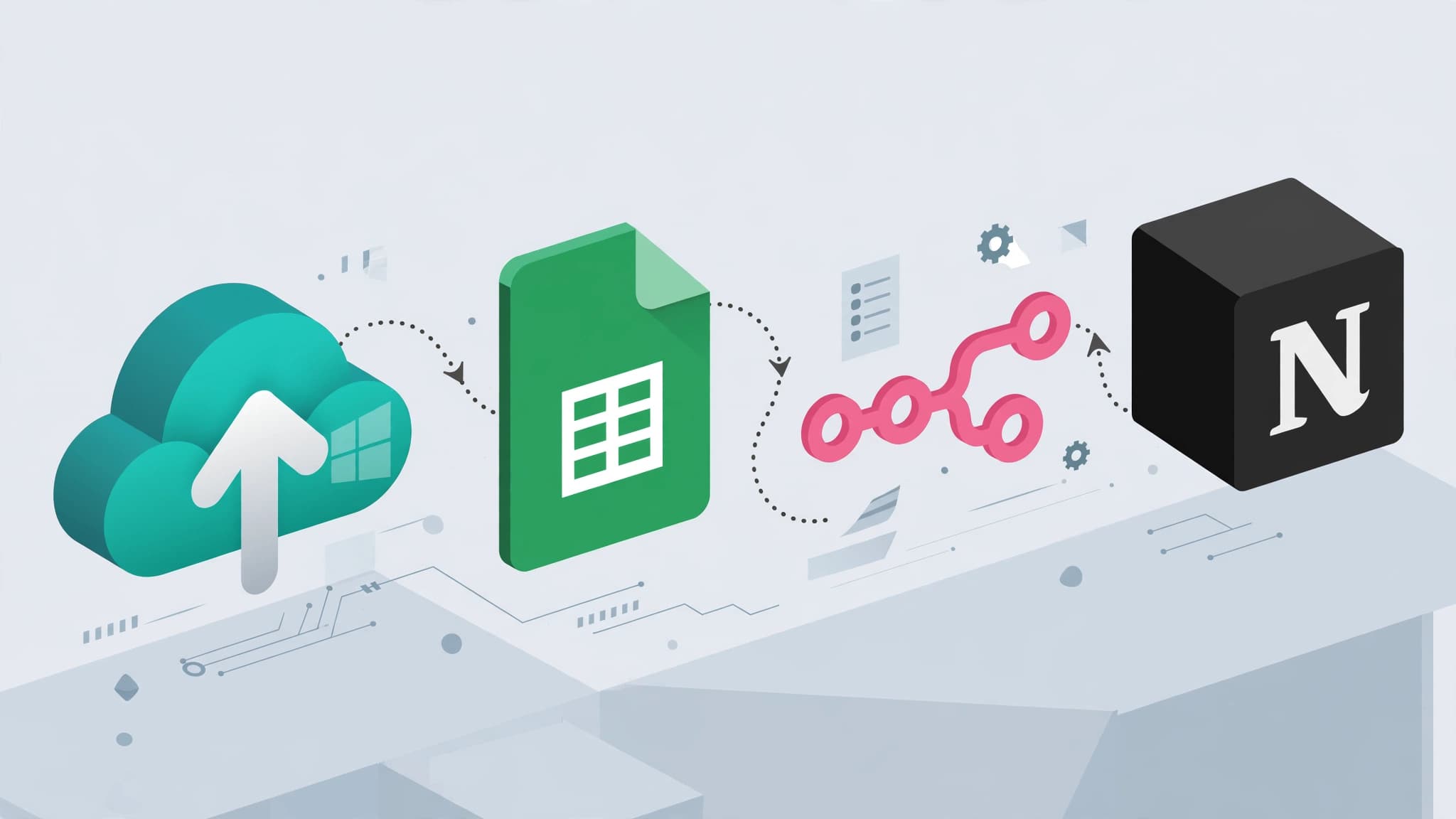 Automation workflow from Windows backup cloud to Google Sheets to n8n to Notion cube